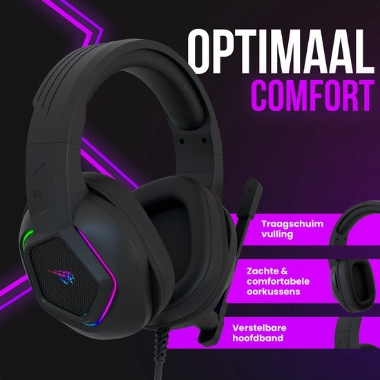 Strex - Gaming Kopfhörer - mit Mikrofon & RGB-Beleuchtung - 7.1 Surround Sound - PC/PS4/PS5/XBOX/Switch - Schwarz