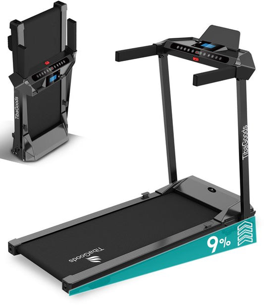 TibaGoods Elektrisches Laufband - Walking Band - Heimtrainer - klappbar - 9% manuelle Steigungsfunktion - 12 Programme - Sport - 1 bis 12 kmh - Walking Pad - Für Zuhause