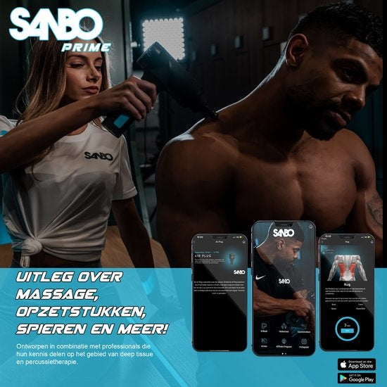 Sanbo Massage Gun Prime - Sport- und Entspannungsmassage - Schwarz/Blau - Profi - Inklusive Etui & App - Massagegerät - Massage Gun - Fitness