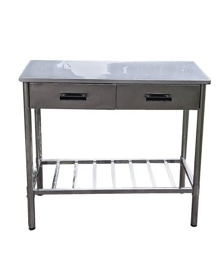 Garten Beistelltisch BBQ Barbecue - 100x50.5x87cm - Verstellbar - 2 Schubladen - Edelstahl