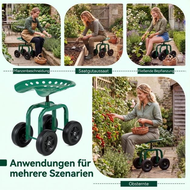 Coast Gartenstuhl auf Rollen – um 360° drehbar – 40–50 cm – Grün