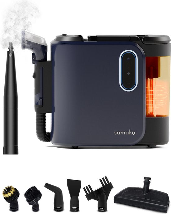 Samako - Teppichreiniger PowerClean Pro - 1800W - Dampfreiniger und Fleckenreiniger - 8 Aufsätze - 100° Dampf