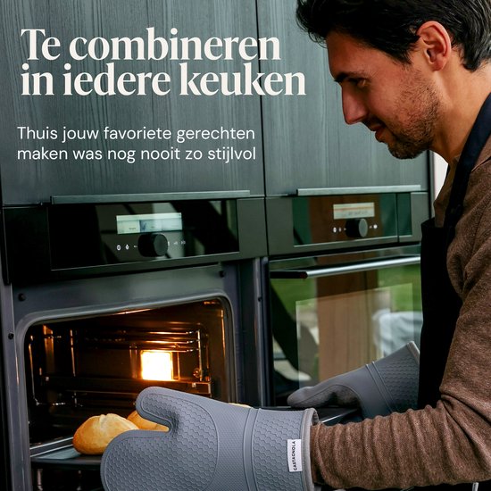 Castagnola Ofenhandschuhe - Hitzebeständige Überhandschuhe - Silikon-Ofenhandschuhe - Hitzebeständig bis zu 250°C - EN407 zertifiziert - Baumwolle - Grau