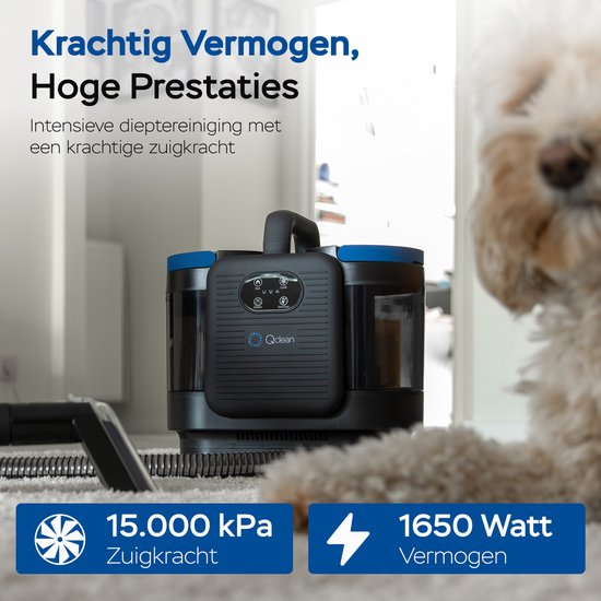 Qclean® Teppichreiniger – 4-in-1-Fleckenentferner & Dampfreiniger – 105 °C Dampf – Polsterreiniger – Selbstreinigend – inkl. Reinigungsmittel