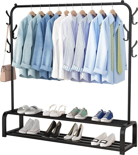 Avalo Industrial Clothes Rack - Metall - 110x33x150 CM - Schwarz - Lagerung für Schuhe - Garderobe Rack mit Haken
