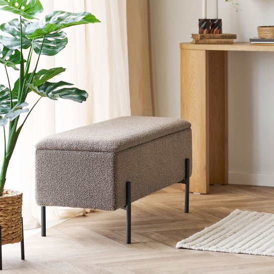 House Nordic Aufbewahrungsbank Watford – brauner Bouclé-Stoff – 95 x 43 x 37 cm