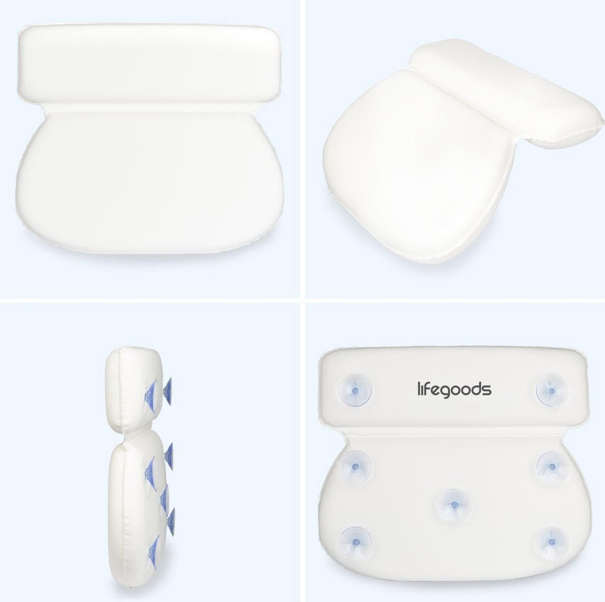 LifeGoods Badekissen - Mit Anti-Rutsch-Saugnäpfen - Für Bad und Whirlpool - Weiß