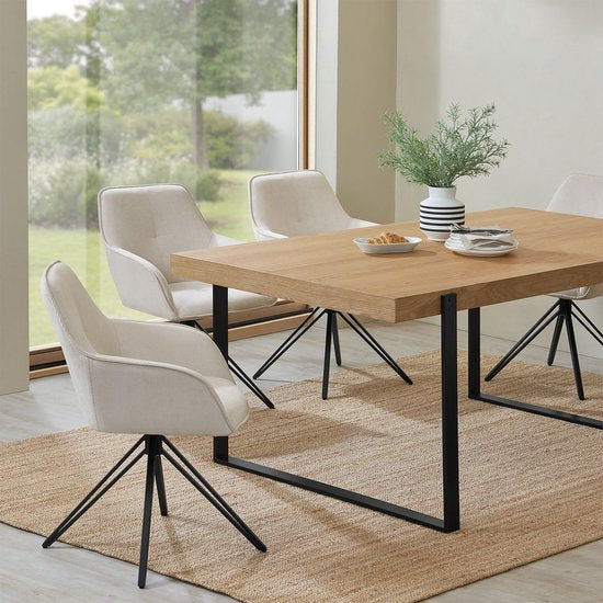 Esszimmerstuhl / Drehstuhl / Schalensessel Clyde - Corduroy Beige - Metallgestell