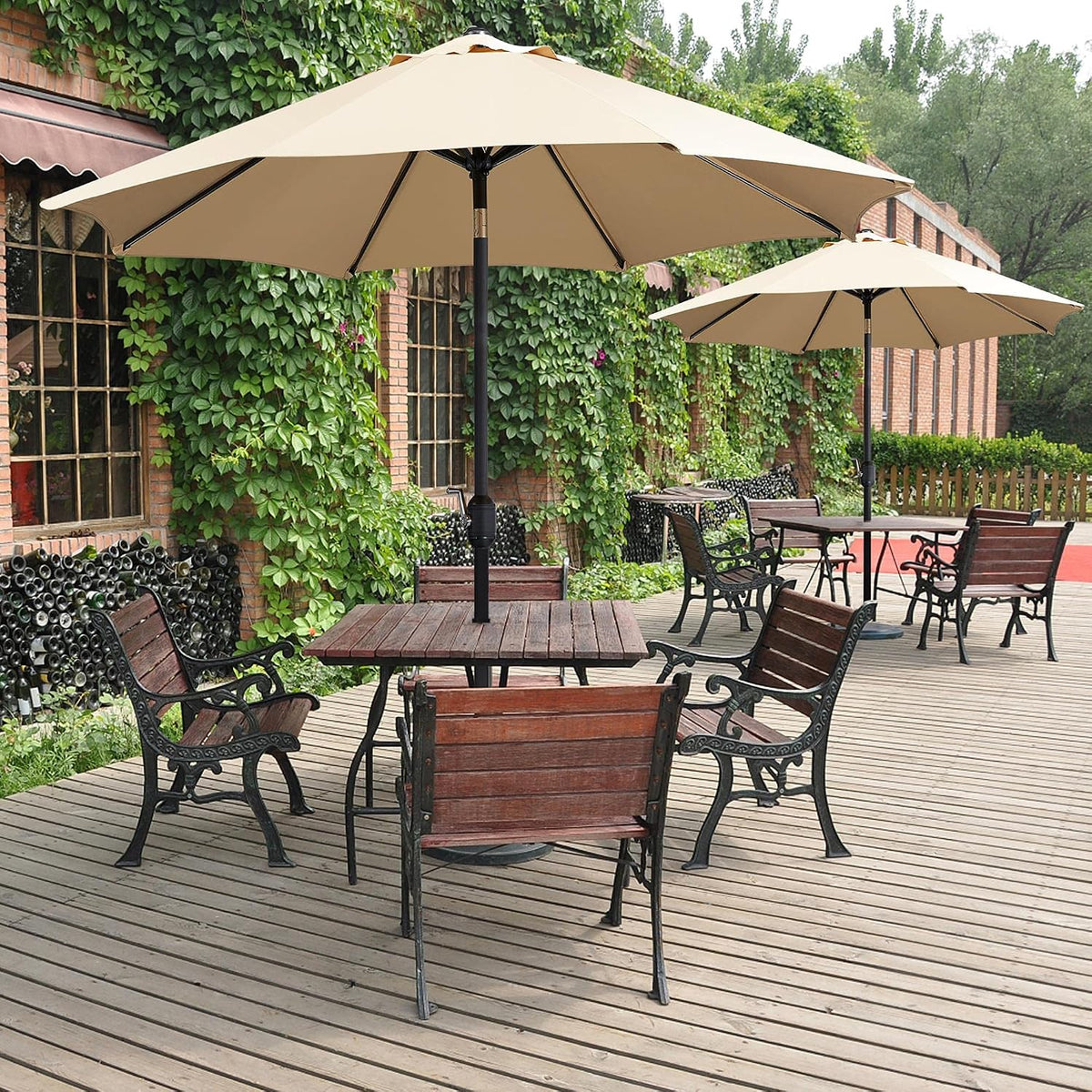 Yaheetech Sonnenschirm 270 cm – klappbar und neigbar – mit Drehstange – Polyester