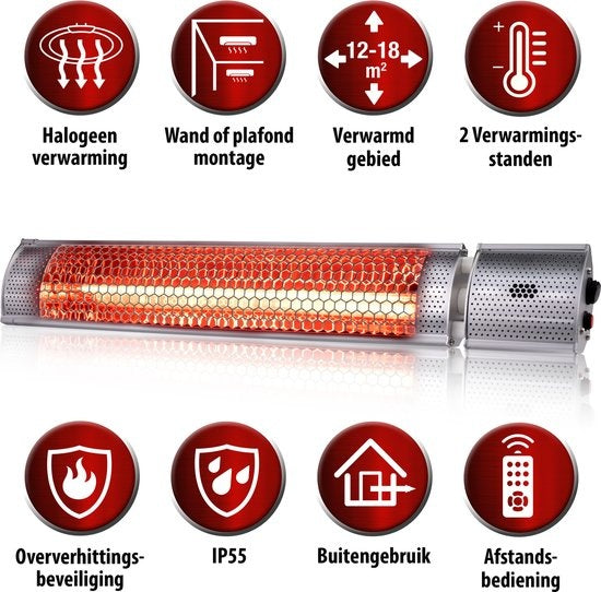 alpina Heater Terrassenheizung - Elektrisch - Innen und Außen - Infrarot - hängend - mit Fernbedienung - 2000W