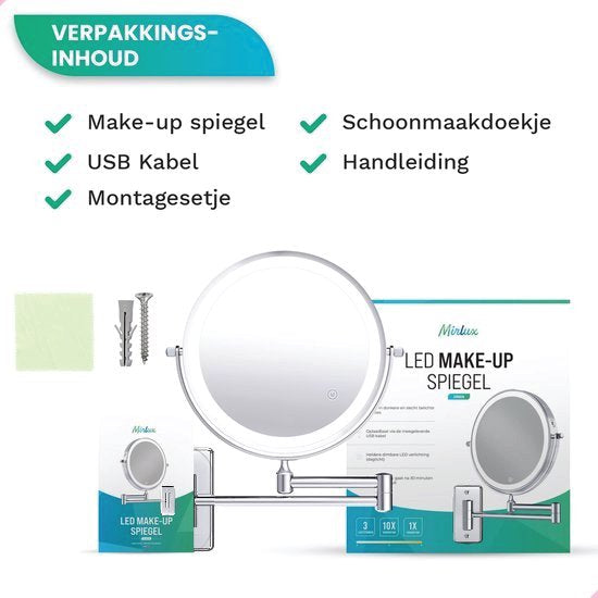 Make-up Spiegel mit Led Beleuchtung - 5X Vergrößerung - Wandspiegel Rund - Rasierspiegel Wandmodell - Badezimmer - Dusche - Chrom