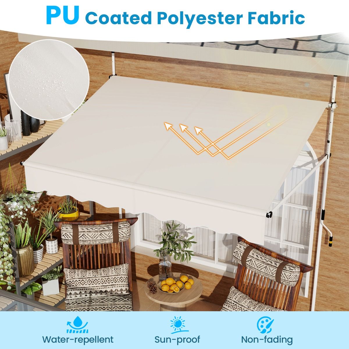 Coastal Sunshade 200 cm Weiß - Balkon-Sonnenschirm ohne Bohren, höhenverstellbar & UV-beständig mit Handbedienung