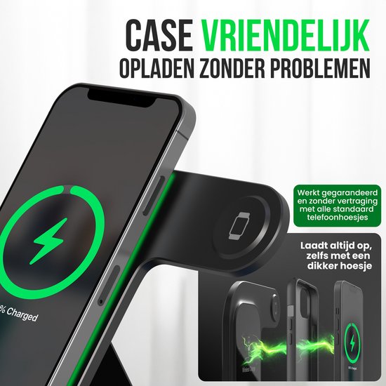 Strex 3-in-1 Wireless Charger - Ladestation - 15W Schnellladegerät - faltbar - geeignet für iOS & Android, Apple Watch, AirPods und Wireless Earphones - Schwarz