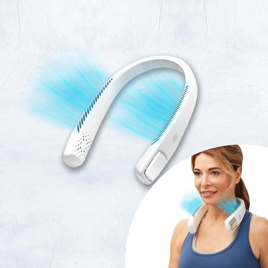 LIVINGTON Cool2Go Nackenventilator – leichter, tragbarer Nackenventilator mit 3 Geschwindigkeitsstufen, flexiblem Nackenriemen und 6 Stunden Betriebsdauer.