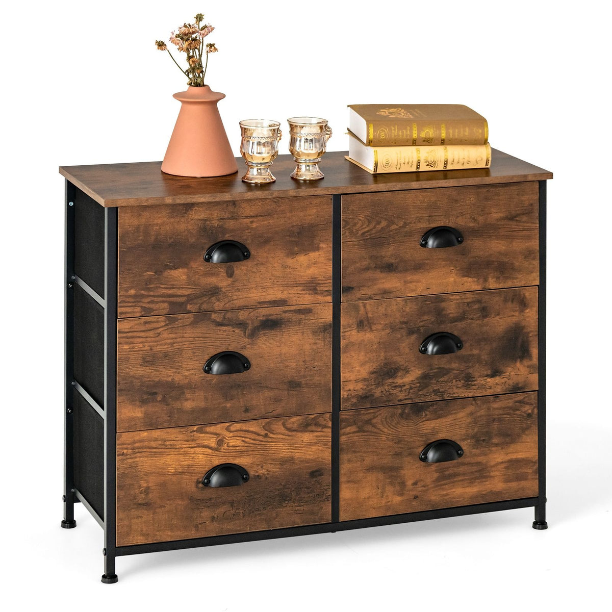 Coast Kommode - mit 6 Schubladen - Holz - 3 Ebenen - rustikales Braun