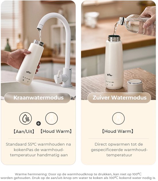 Bear Mini-Wasserkocher 300 ml – 4 Temperaturstufen – 3-in-1-Reisebecher – Edelstahl 304, doppelwandig – schnelles Aufheizen