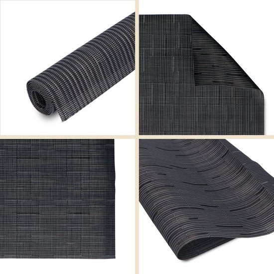 Castagnola Tischsets - Kunststoff Tischsets - Untersetzer - Tischsets Kunststoff und PVC - 6 Stück - 45 x 30 cm - Schwarz