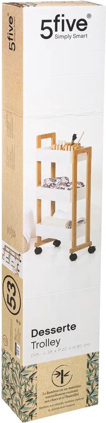 Küchenwagen mit 3 Ablagen – Bambusholz – weiß/braun – 41 x 20 x 80 cm – Badezimmer