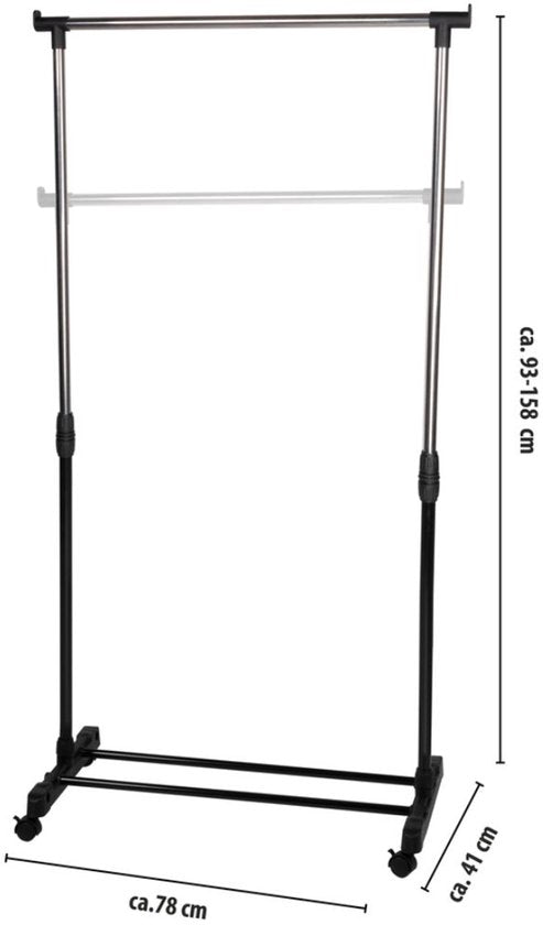 alpina Kleiderständer mit Rädern - Kleiderständer höhenverstellbar 93 - 158cm - Mobiler Kleiderständer - Schwarz