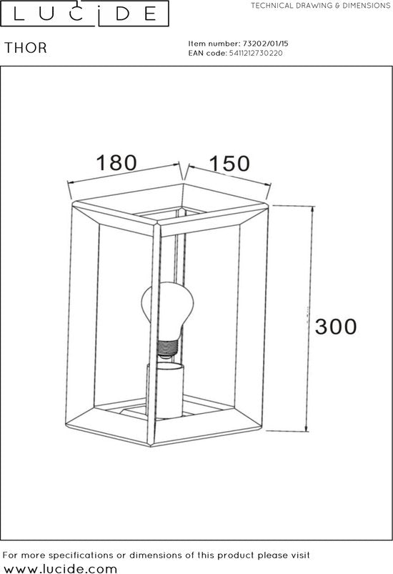 Lucide THOR – Wandleuchte – 1xE27 – Graues Eisen