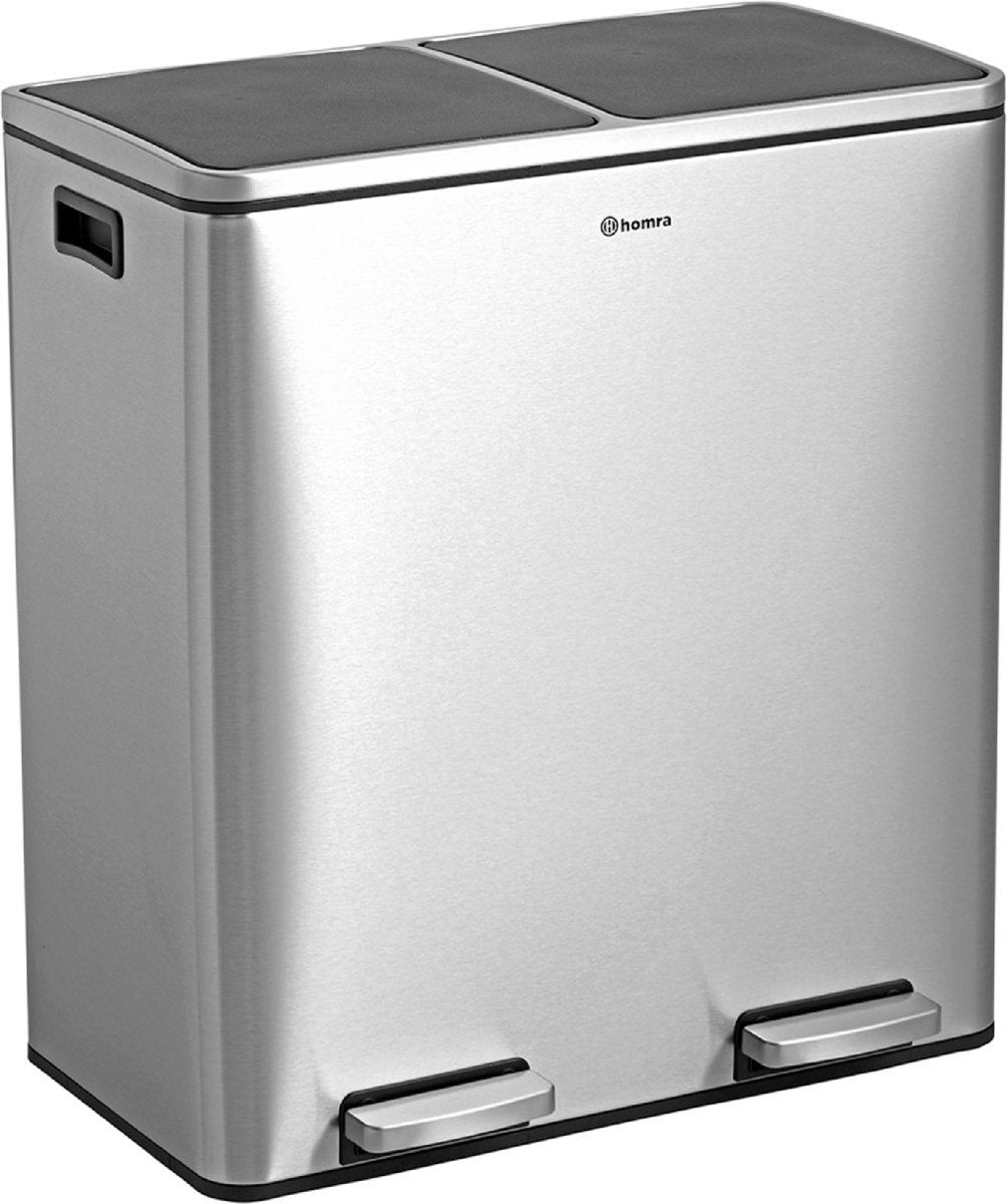 Homra QUICKX Duo - Abfallbehälter - Abfalltrennung - 2 Fächer - Edelstahl - 60 Liter (2x30 L)