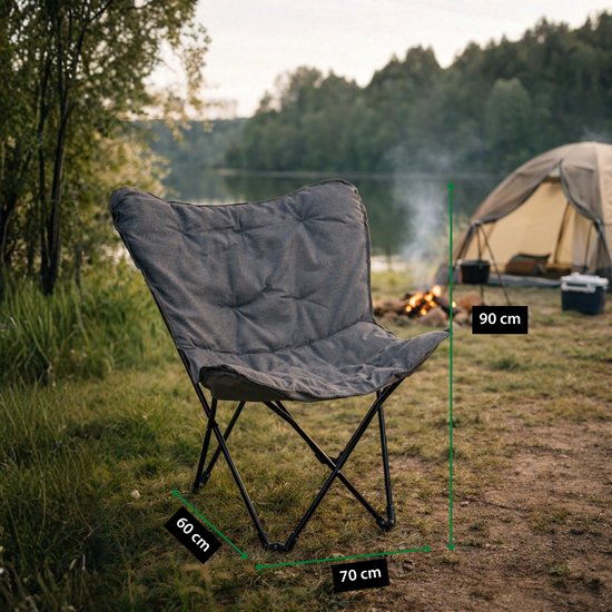 Camp Active Faltbarer Schmetterlingsstuhl – Butterfly Chair inklusive Tragetasche – Campingstuhl mit bequemer Sitzfläche – Leichter Klappstuhl – 70 x 60 x 90 cm – Grau
