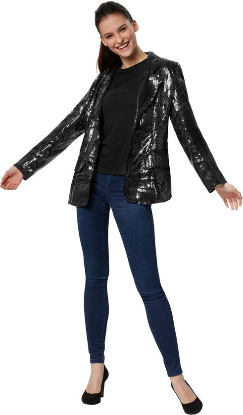 Dressforfun Faschingskostüm Paillettenmantel Schwarz – Damen – Größe L