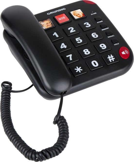 Grundig Seniorentelefon - Haustelefon Senioren große Tasten - Seniorentelefon mit Foto-Hotkeys - Lautsprecher und SOS-Taste - Schwarz