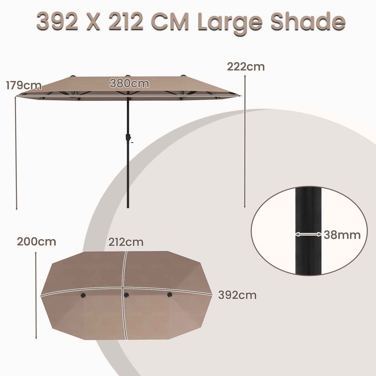Coast Doppel-Sonnenschirm – rechteckig – wasserabweisendes Polyester – 400 x 215 cm – braun
