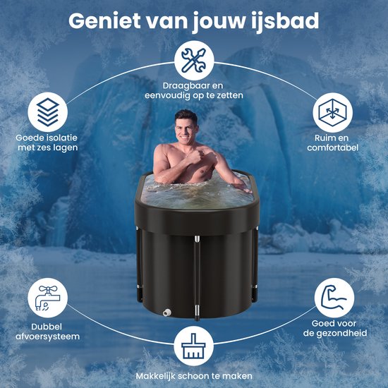 Eisbad XL - 420L - Faltbare Sitzbadewanne - mit Deckel - Eisbad - mit Zubehör - Schwarz - von Faas