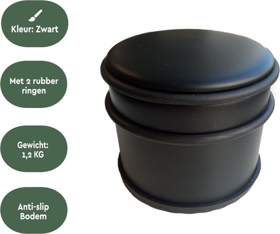 BRASQ Türstopper mit Rutschsicherung Schwarz 1,1 Kg - Für den Innen- und Außenbereich - Türpuffer mit Gummischutz Ø9 x 7,5 cm