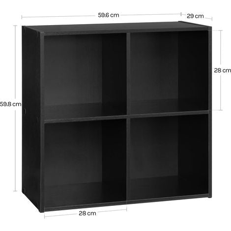 WOLTU Bücherregal Schwarz – 59,6 x 29 x 59,8 cm – 4 Fächer – Melamin