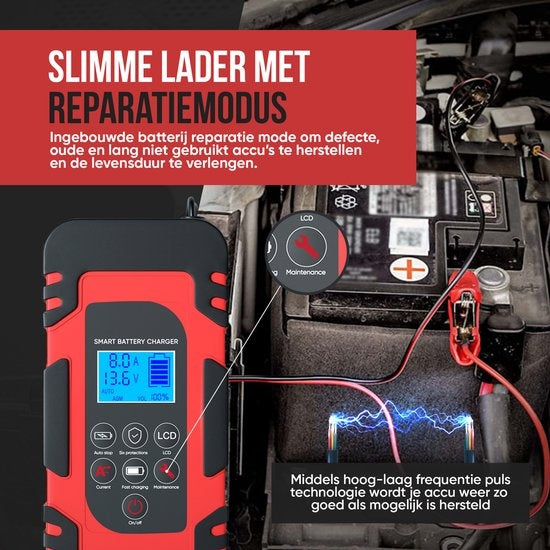 Strex Batterieladegerät - 12/24V 4/6/8A - Reparaturmodus - Tropf-Ladegerät - Batterieladegerät für Auto / Motorrad / Motorroller / Boot / Wohnmobil