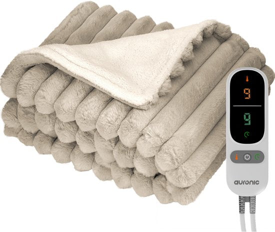 Auronic Electric Blanket - 160 x 120cm - Wärmedecke - 1 Person - 3 Wärmestufen - Plüsch - Wärmedecke - Taupe