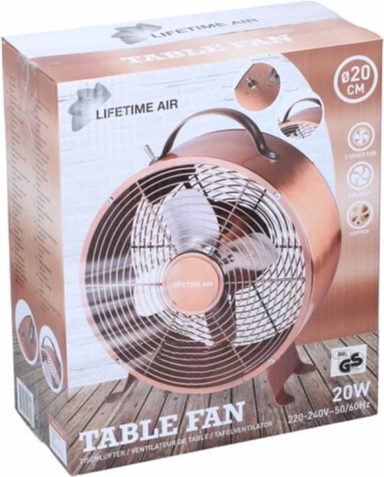 Lifetime Air Tischventilator - 230V - Tischventilator 20CM - 2 Geschwindigkeiten - Langlebiges Material - Kupfer