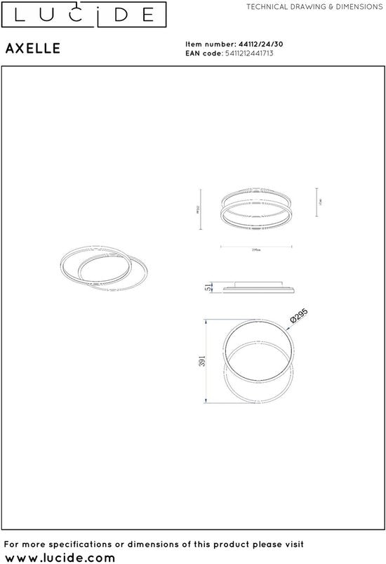 Lucide AXELLE – Deckenleuchte – Ø 29,5 cm – LED 3-Stufen-Dimmer – 1x24 W, 2700 K – Schwarz