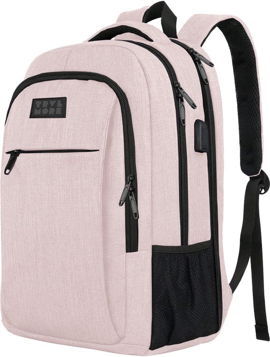 TRVLMORE Rucksack - 36L - 17.3 Zoll - Laptop-Rucksack mit USB - Schultasche - Herren und Damen - Tasche -Lebenslang - Pink