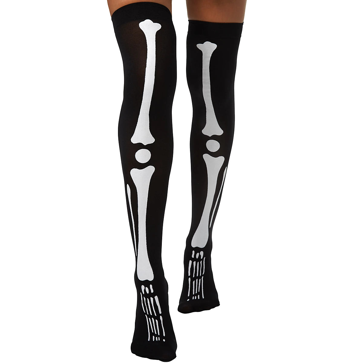DressForFun Gruseliges Skelett-Brautkostüm für Damen – Mit hochstehendem Spitzenkragen, gepolsterten Cups und Schleier – Für Halloween und Karneval – Schwarz-weißes Polyester – Größe S
