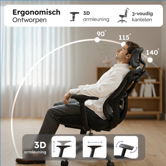 Roveo Ergonomischer Bürostuhl - Büro-Gaming-Stuhl - Spielstuhl für Erwachsene - Spielstuhl - Schwarz