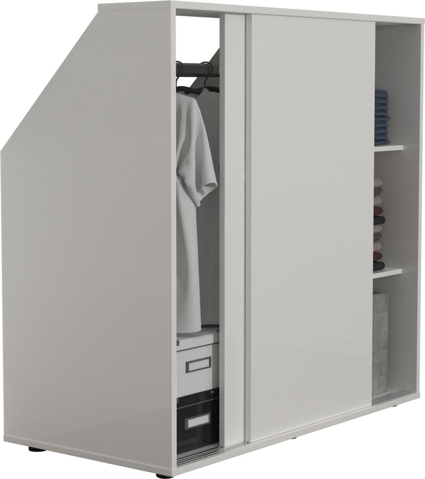 VDD Schrägwandgarderobe Kleiderschrank - weiß - 100x100x50 cm - Schiebetüren - Einlegeböden und Kleiderstange