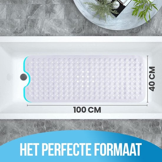 Avalo Badematte / Antirutschmatte Dusche - 100x40CM - Weiß - Mit Saugnäpfen - Duschmatte Antirutsch für Dusche - Badematte