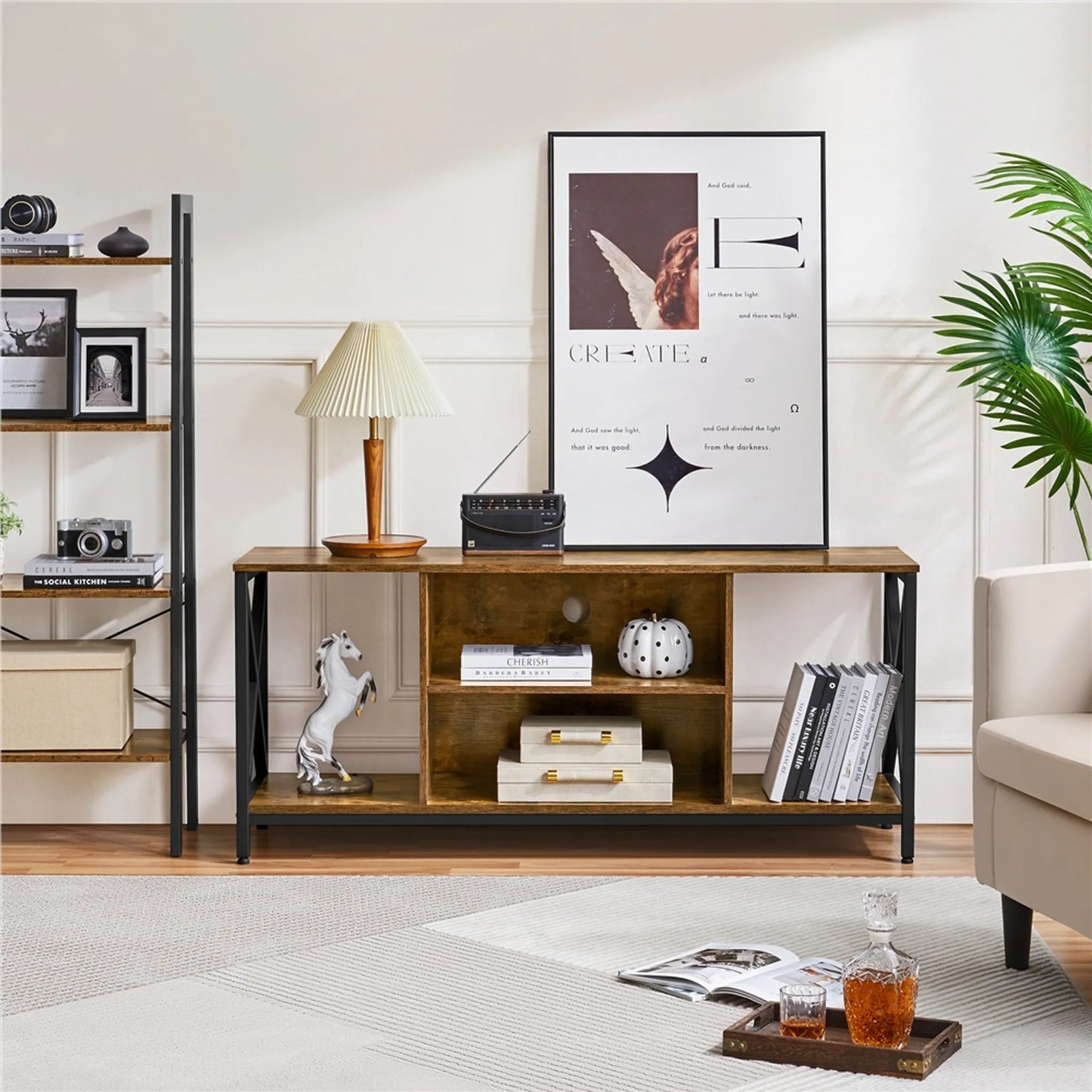 Yaheetech TV-Möbel 106 x 40 x 50,5 cm – Rostbraun – Industriestil – Offene Ablagefächer – 40 kg