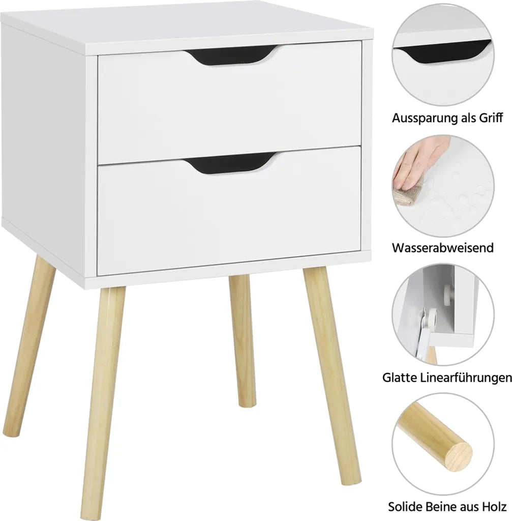 Yaheetech Set aus 2 Nachttischen 40 x 40 x 61 cm – Weiß – Beistelltische aus Holz mit 2 Schubladen