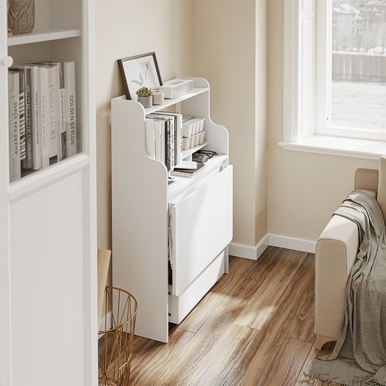 SoBuy Wandklapptisch FWT105-II-W – Multifunktionaler, platzsparender Klapptisch mit Rollen – Zusammenklappbarer Schreibtisch mit Schublade und Ablagen – Weiß