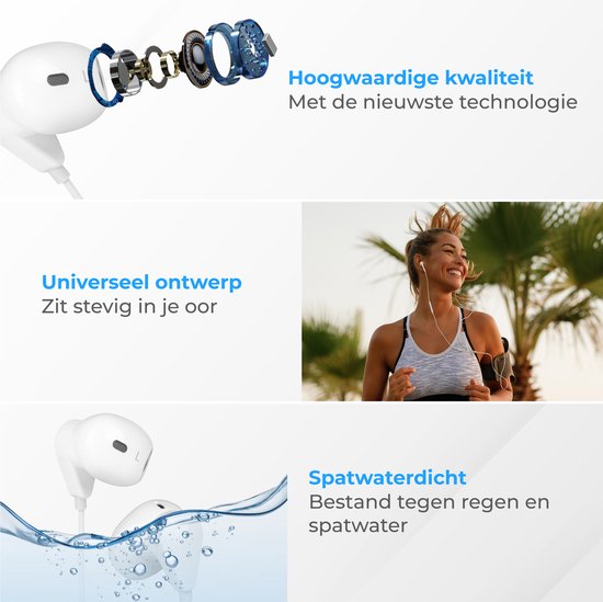 Nuvance - Ohrhörer mit Kabel - USB-C-Anschluss - In-Ear-Kopfhörer mit Kabel - Kabelgebundene Kopfhörer - Kopfhörer mit Kabel und Mikrofon - Weiß