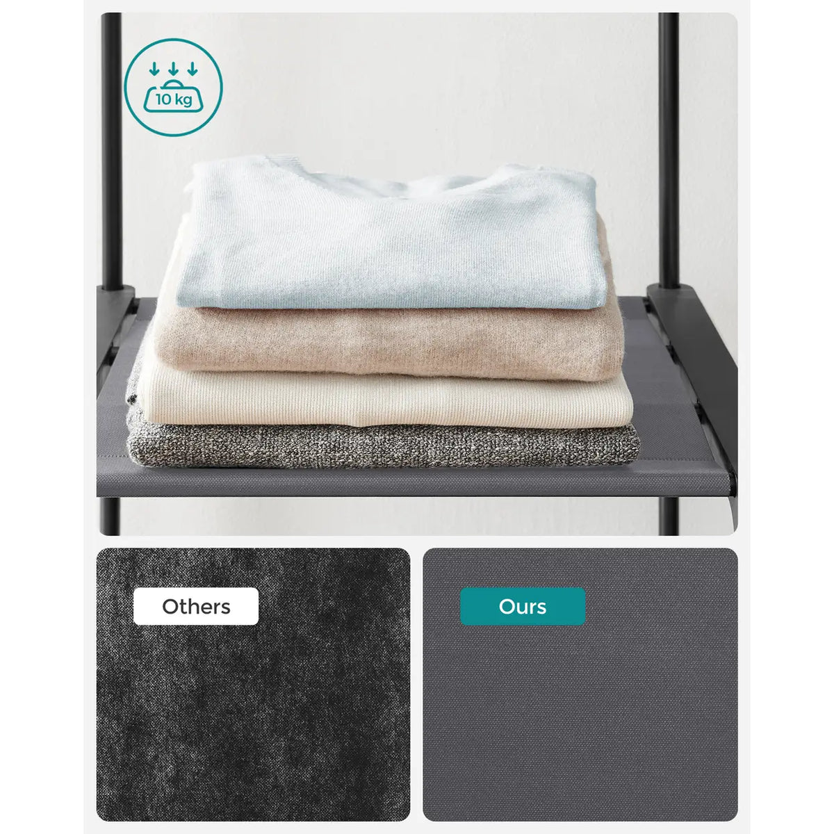 Joyfurnos Faltbarer Stoffkleiderschrank mit doppelter Kleiderstange – 2 Türen – 43 x 140 x 174 cm – Grau