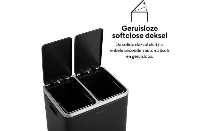 Homra BLINQ Afvalscheiding prullenbak met 2 vakken - 2 x 15 L inhoud - Duo pedaalemmer Zwart - Afvalemmer 30 Liter - Recycle Afvalbak - Zwarte Afvalscheidingsprullenbak - HygiÃƒÂ«nisch Afval Scheiden - Keuken Vuilbak - Kantoor