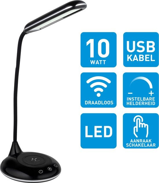 Grundig Tischleuchte mit Handy-Ladefunktion - Kabellos - USB - LED - Flexibel biegbar - Schwarz