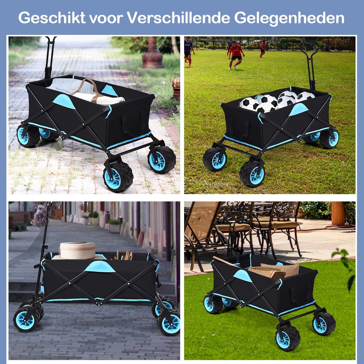 Faltbarer Wagen Coast - Max. 50 kg - 118 x 55 x 97 cm - Schwarz / Blau