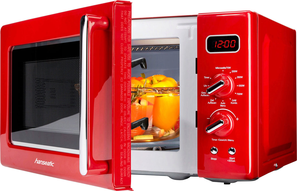 Hanseatic Mikrowelle AG720CE6-PM – 20 Liter – 700 W – Grill 1000 W – Retro-Rot – 44 x 26 x 36 cm